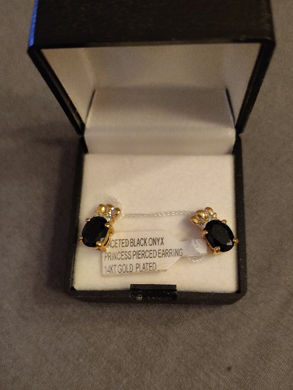 14KT Gold Plated Black Onyx Princess Pierced Earrings
